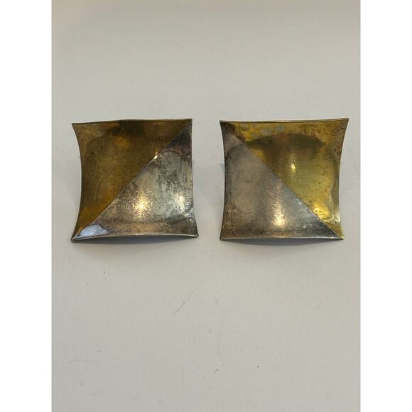 VTG Laton Mexico Taxco Sterling Silver Brass Modernist Geometric Earrings Large - Picture 3 of 5